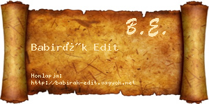 Babirák Edit névjegykártya